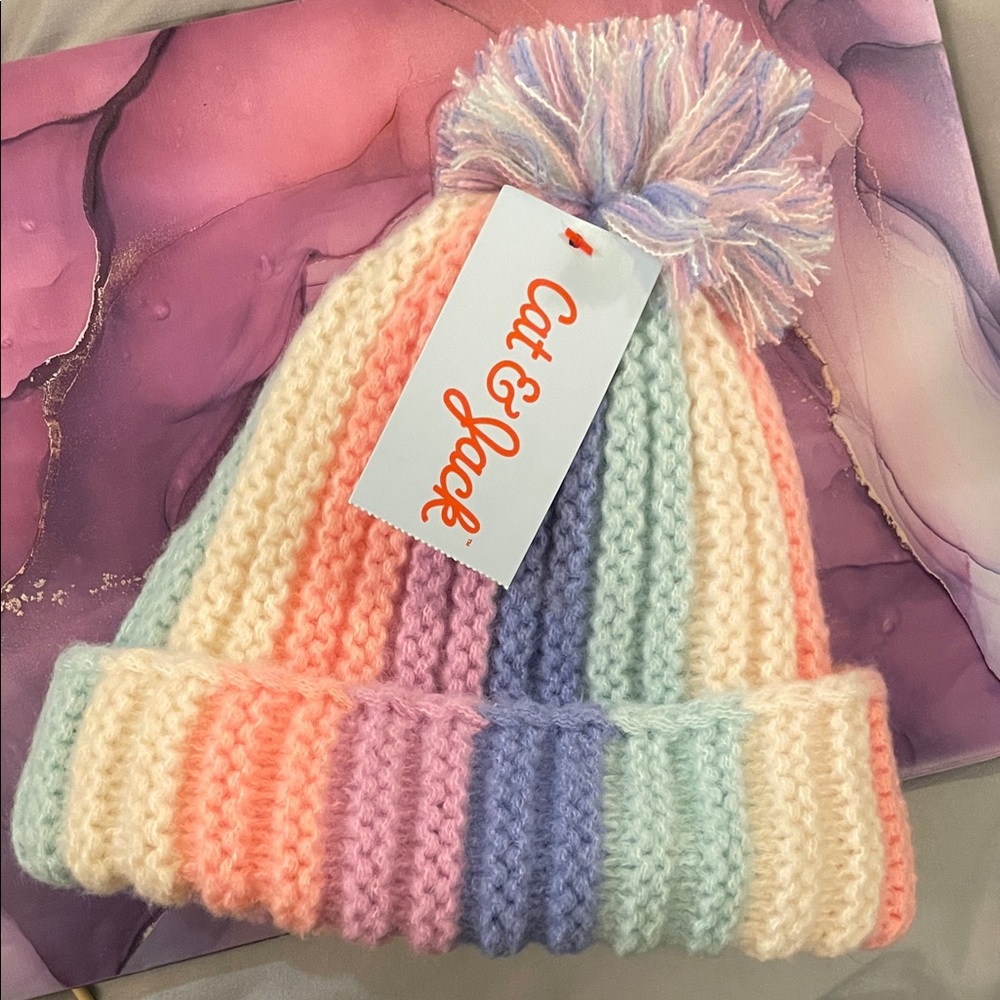 Rainbow color fleece lined beanie 12-24months
